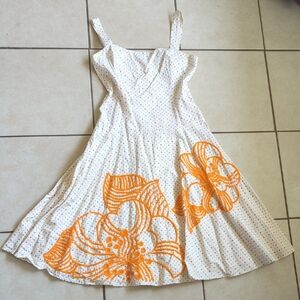 French Connection White Midi Sundress with Orange Floral Accents 2004